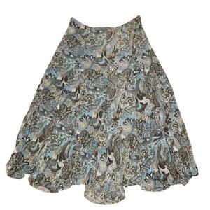 Vintage 90s Paisley Midi Skirt Sz XL Boho Fairy Grunge Flowy Brown Blue Y2K